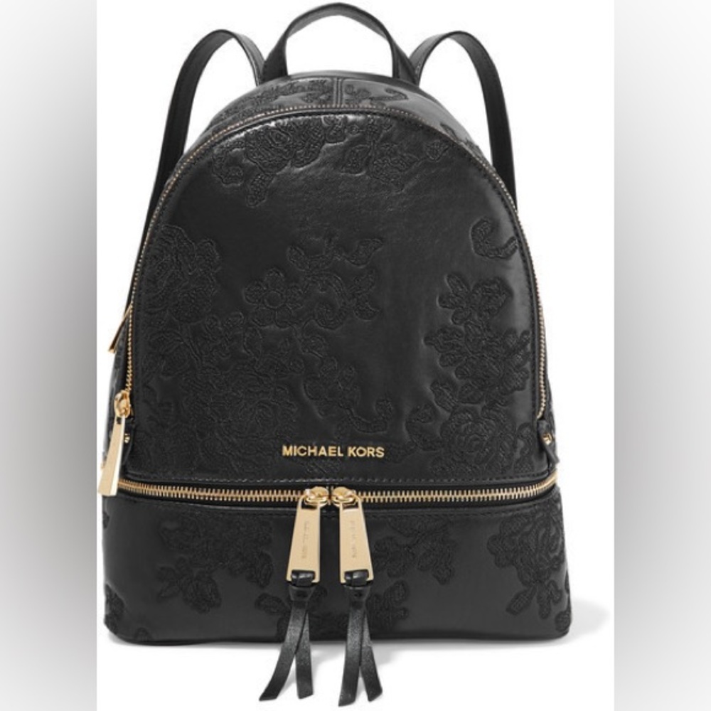 Michael Kors Black Embroidered Rhea Backpack